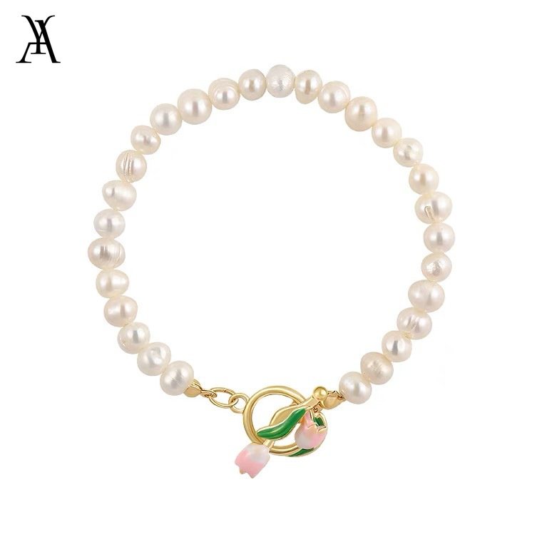 AY(CN) Gelang Manik-Manik Mutiara Bentuk Tulip Warna Pink Untuk Wanita