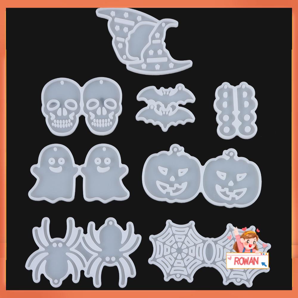 R-flower 8PCS Anting Cetakan Resin DIY Spider Membuat Perhiasan Alat Halloween Cetakan Silikon