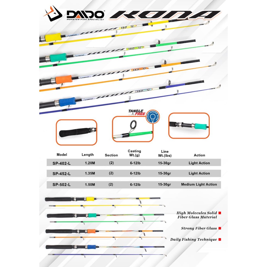 Joran Pancing Daido Kona 135cm &amp; 150cm (Max 12kg) Fiber Solid Murah - Engkus Fishing