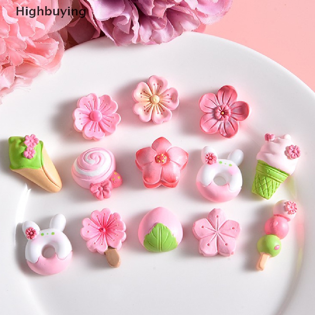 Hbid 10pcs Resin Sweet Cherry Blossom Macaron Food Play Series Flatback Kawaii Cabochon Hiasan Untuk Scrapbooking DIY Aksesoris Glory