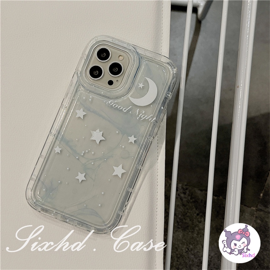 Compatible For iPhone 14 13 12 11 Pro Max SE2020 X Xr Xs Max 8 7 6 6s Plus Simple AirBag Shockproof Clear Case The Moon Stars Soft Camera Lens Protection Cover