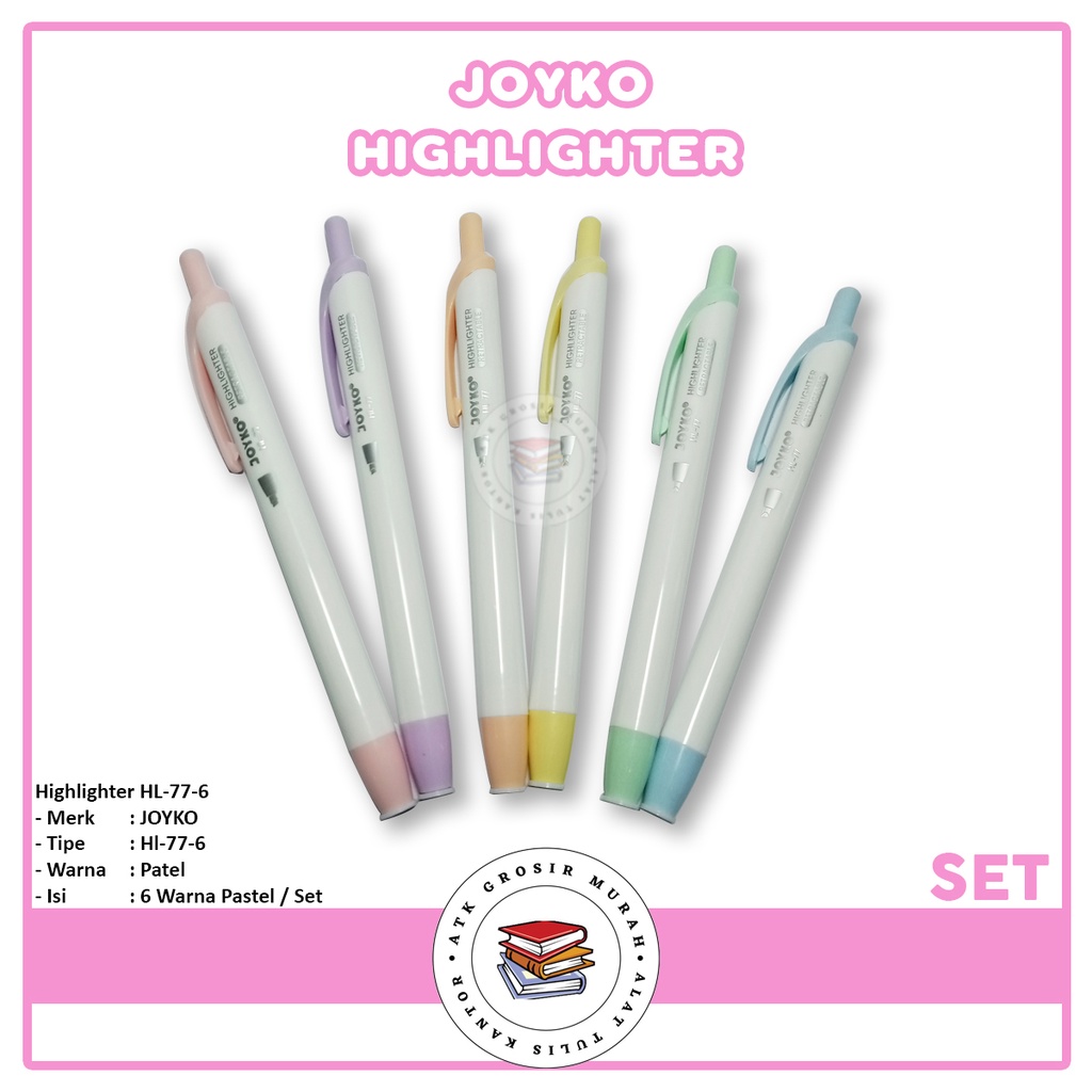 

JOYKO - Penanda Berwarna - Highlighter HL- 77- 6 - 1 Set Isi 6 Pcs