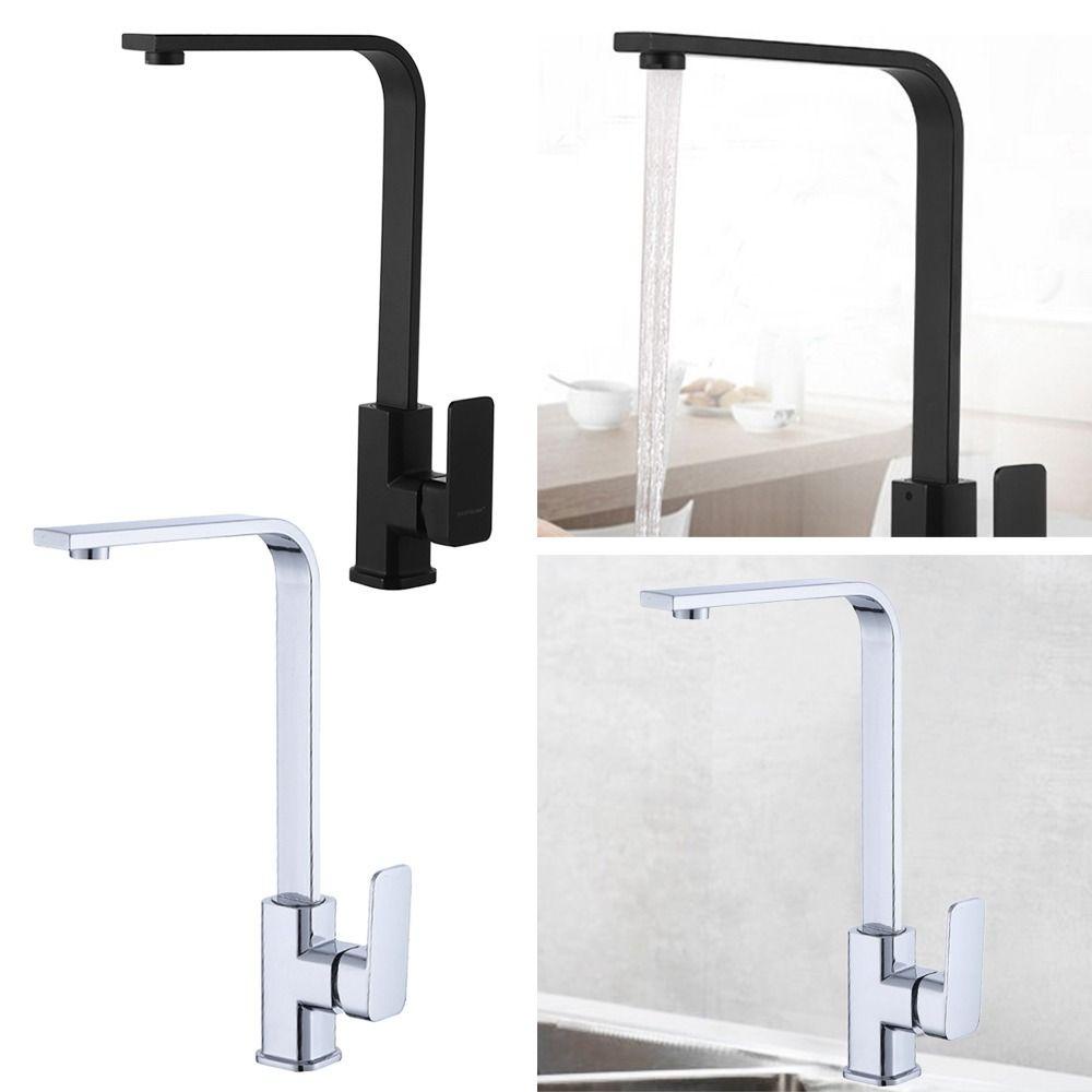 Solighter Keran Mixer Wastafel Warna Mono Hitam Perlengkapan Dapur Single Lever Tap Lubang Tunggal