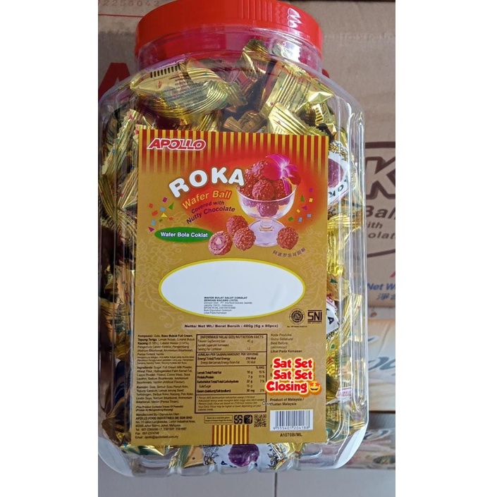 

ROKA Apollo Roka Chocolate COKLAT Wafer Ball 1 KARTON isi 12 TOPLES ORIGINAL