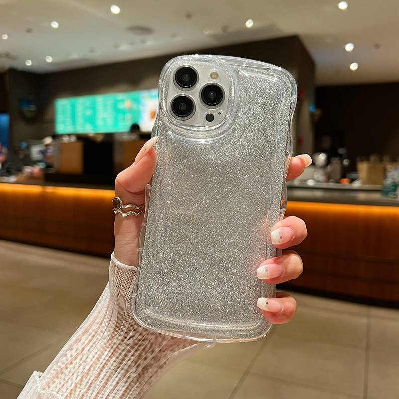 【Wave Doll】Saprkly Soft Case iPhone X XR XS Max 11 12 13 14 Pro Max Clear Phone Case Camera Protect Clear