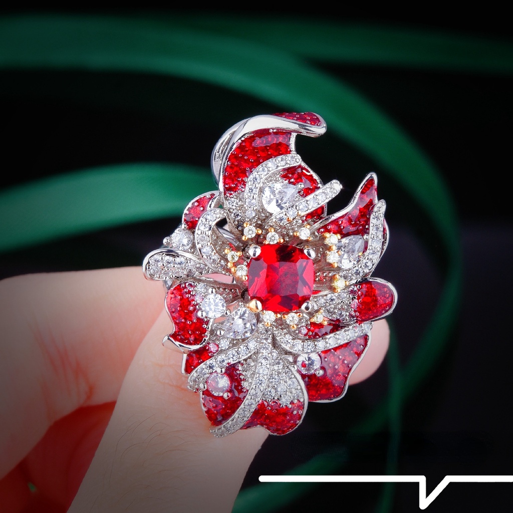 Goldkingdom Aksesoris Perhiasan Fashion Ready Stock Liontin Dengan Dua Desain Eropa Dan Amerika Industri Berat Imitasi Merpati Darah Permata Merah Cincin Warna-Warni Kalung.