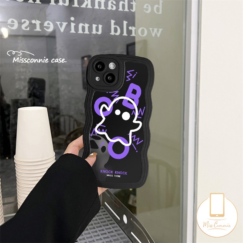 Case Untuk Samsung A14 A03s A13 A12 A04 A30s M22 A22 A23 A02s A32 A50s A20 A04s A50 A33 A11 A52 A52s A53 M32 A31 A04E A21s A51 Wavy Edge Soft Tpu Shockproof Cute Ghost Black Cover