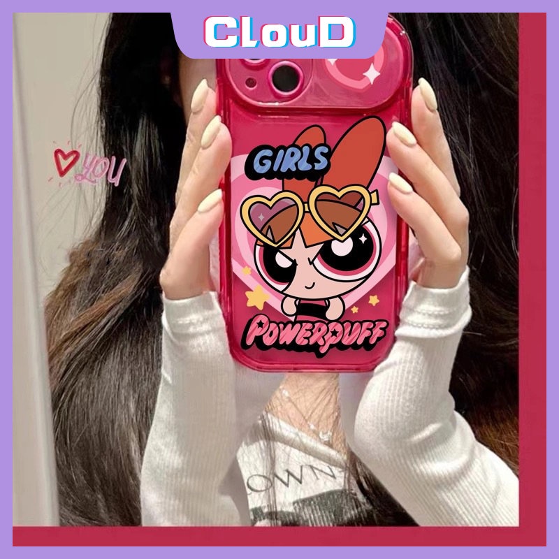 IPHONE Case Kompatibel Untuk Iphone7 8 Plus12 14 13 11 Pro MAX X XR XS MAX SE 2020 Kreatif Flip Make Up Cermin Kartun Lucu The Powerpuff Gadis Lembut TPU Phone Cover