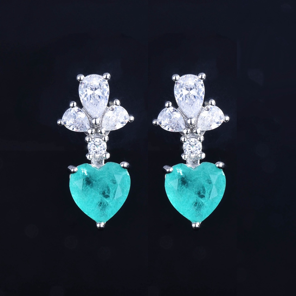 Goldkingdom Aksesoris Perhiasan Fashion Ready Stock Sederhana Dan Manis Cinta Liontin Set Dengan Simulasi Danau Biru Palaiba Kristal Set Kalung Kerah Earstuds Perempuan