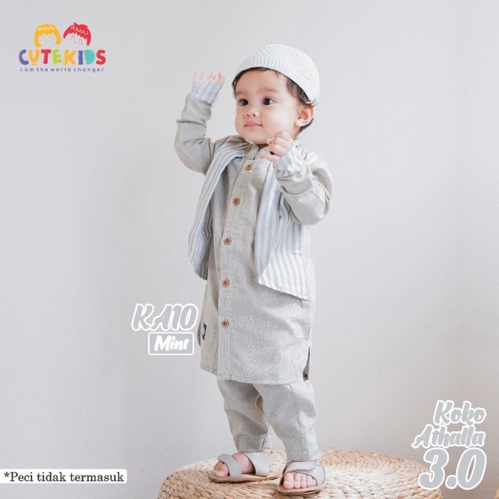 READY Baju Koko Setelan Anak Bayi Laki Laki Athalla 6 12 Bulan 1 2 3 4 Tahun - Mint, S (3-9 Bln)