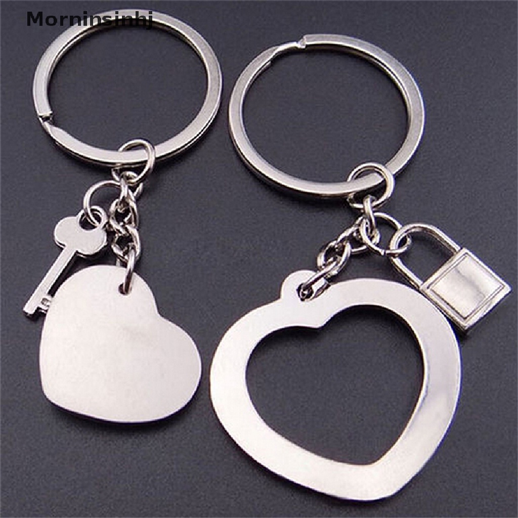 Mornin 1pasang Awesome Love Heart Lock Gantungan Kunci Ring Keyring Keyfob Lover Couples Gift id