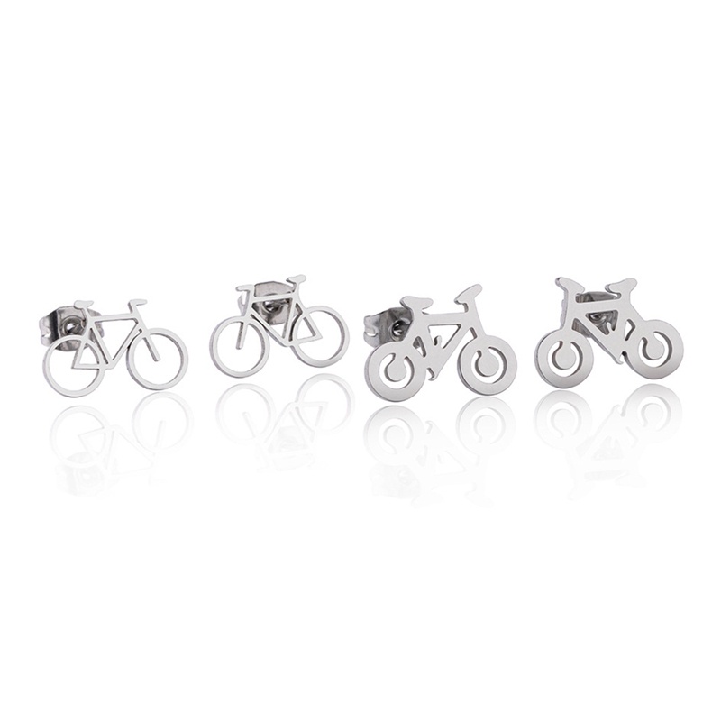 Tiny Bike Bicycle Anting Stainless Steel Untuk Wanita Fashion Warna Perak Kebugaran Olahraga Stud Earrings Piercing Telinga Perhiasan Hadiah Teman