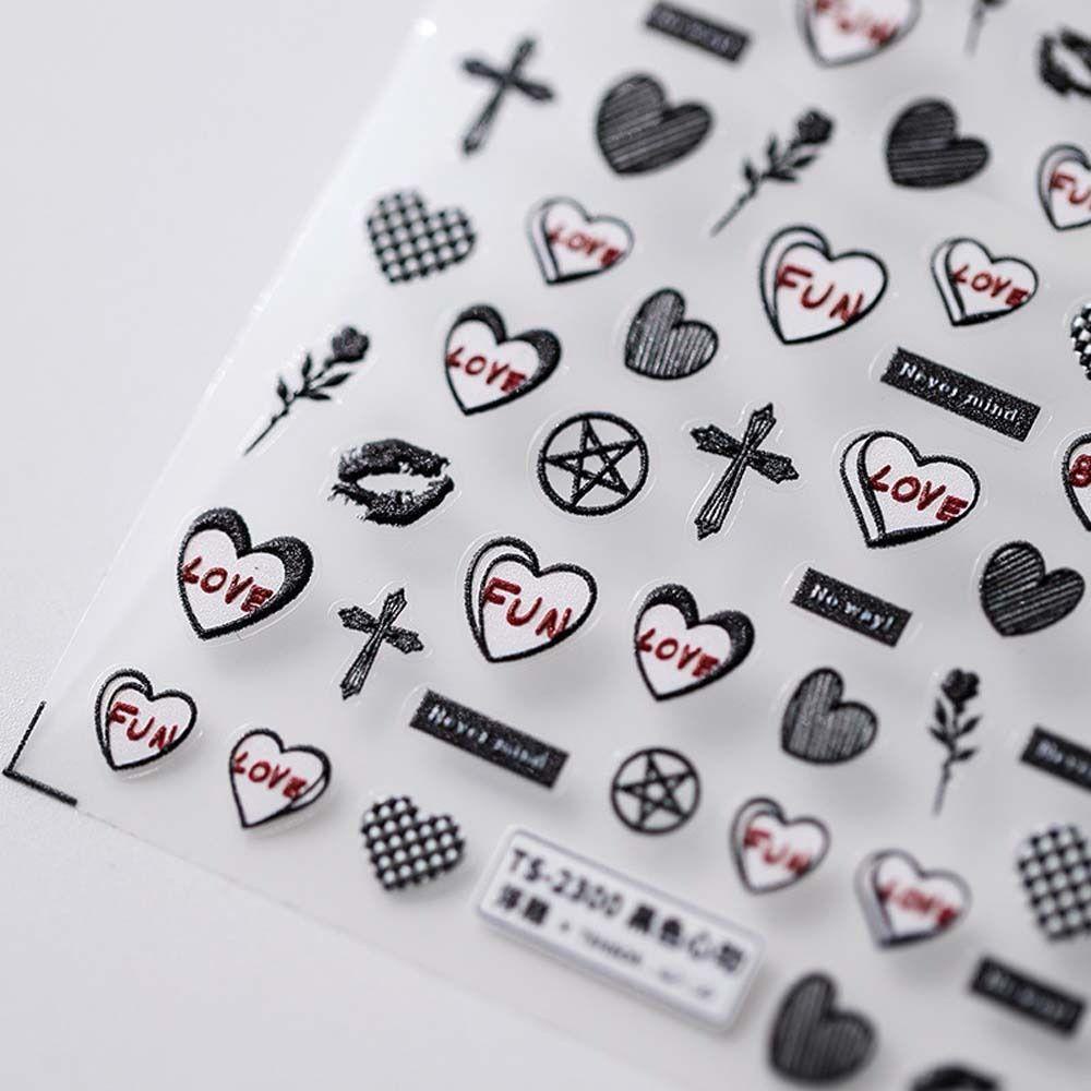 Mxbeauty Stiker Kuku Hati Wanita Street Style Love Heart Flowers Self Adhesive Nail Art Dekorasi