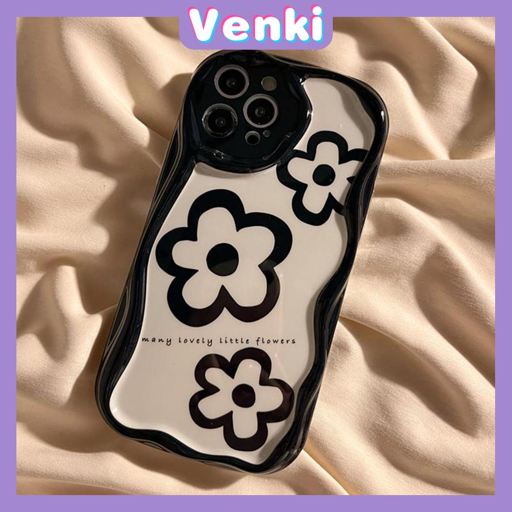 Case iPhone 11 Pro Max TPU Soft Case Glossy Black Curved Wave Case Cute Floral Camera Protection Shockproof For iPhone 14 13 12 11 Plus Pro Max 7 Plus X XR