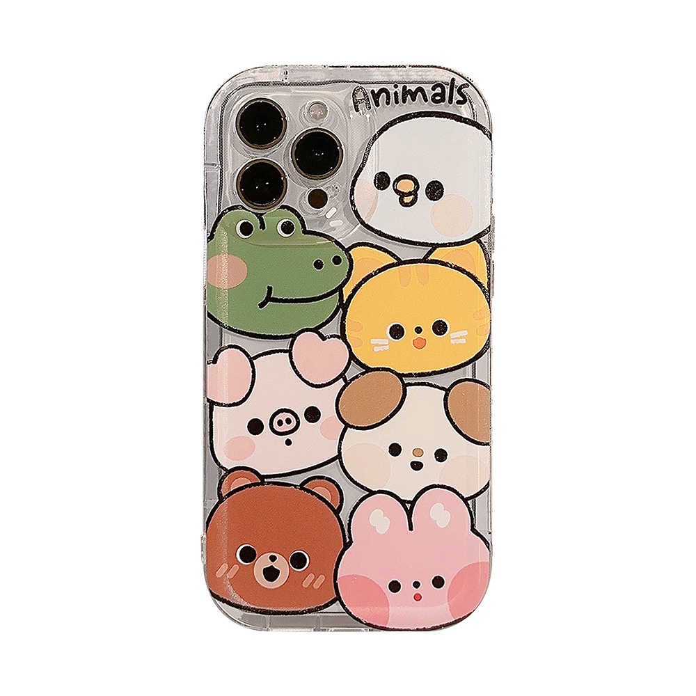 IPHONE Kelinci Lucu Kodok Beruang Zoo Kartun Silikon Case Untuk Iphone14 11 12 13 PRO MAX Casing Cover Pelindung AT0061