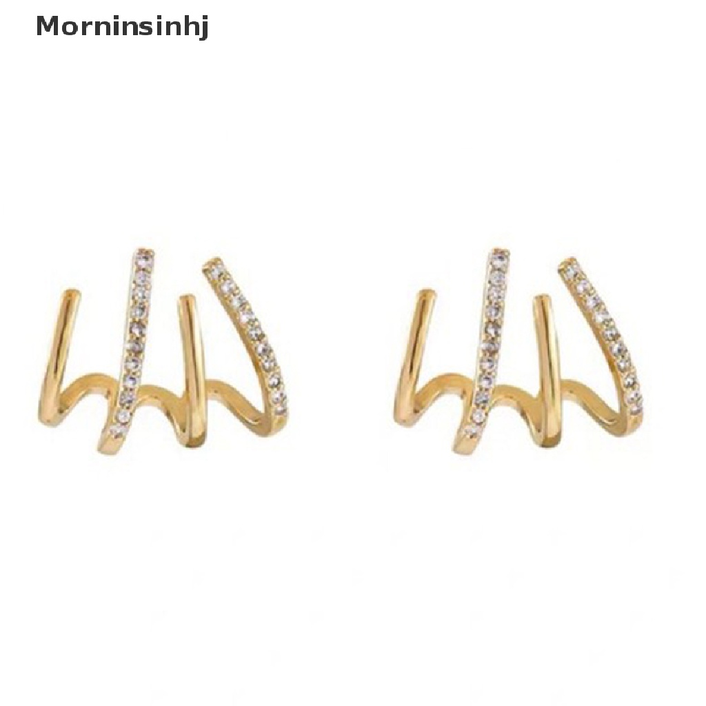 Mornin Berlian Imitasi Empat Cakar Baris Anting Perempuan Sederhana Korea Shiny Earrings Party id