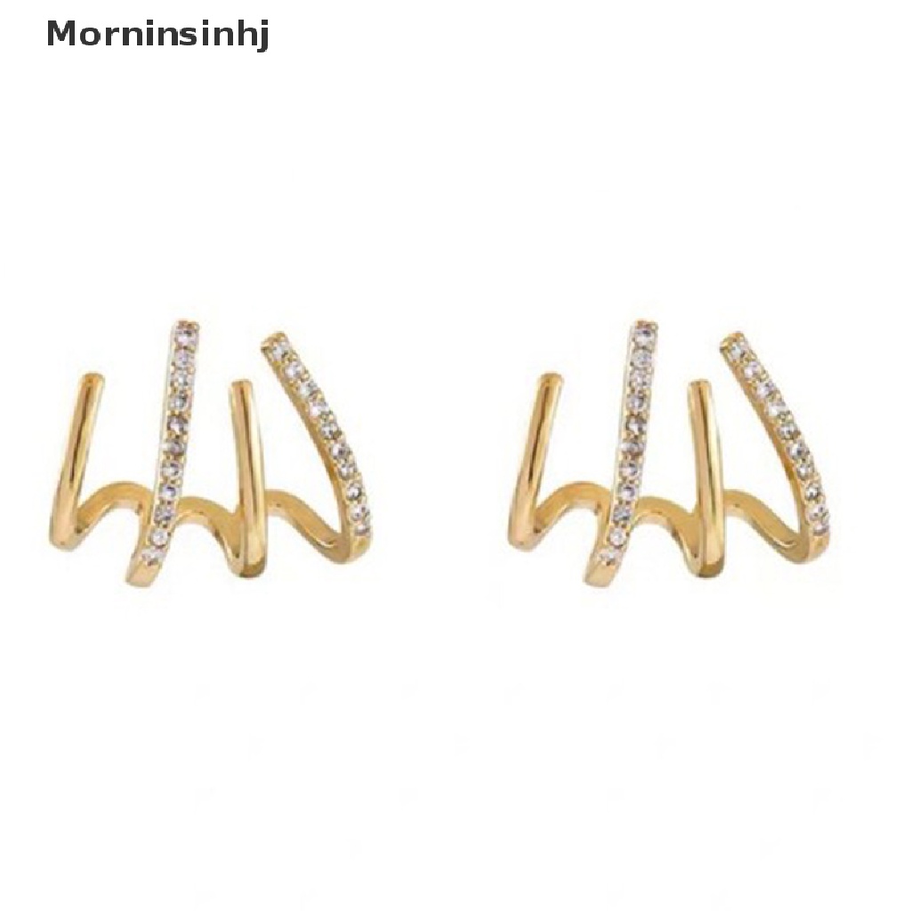 Mornin Berlian Imitasi Empat Cakar Baris Anting Perempuan Sederhana Korea Shiny Earrings Party id