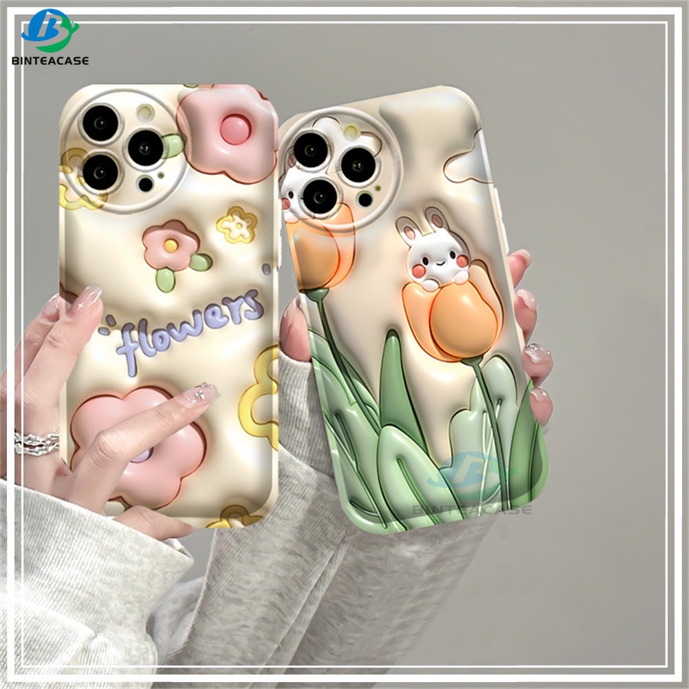 Casing hp Oppo A57 A77S A77 A16 A16S A54S A16K A17 A5S A15 A15S A54 A12 A3S A12E A92 A52 F1S A53 A33 A32 A31 A9 A5 F9 C1 A11K Tulip Rabbit Silicone Airbag Case Binteacase