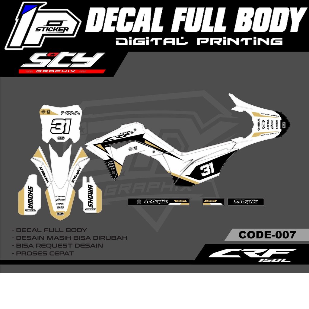 DECAL CRF 150L PUTIH GOLD CUSTOM DESAIN