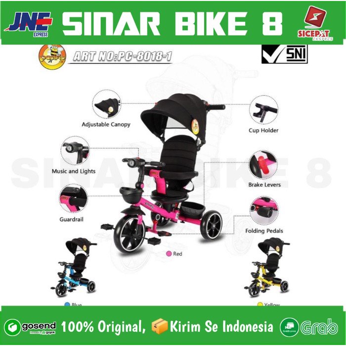 Sepeda Anak Roda Tiga PACIFIC PC 8018 1 Kursi Putar Tricycle Anak