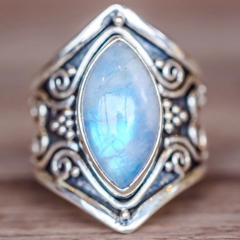 Goldkingdom Fashion Perhiasan Aksesoris Ready Stock Retro Moonlight Batu Thai Perak Cincin Pok Feng Kua Zhang Perhiasan Tangan Grosir