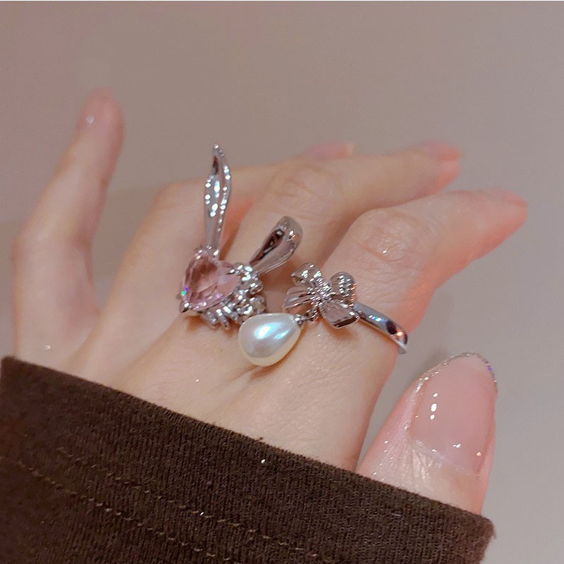 Cincin Kelinci Fashion Gadis Cincin Hati Kristal
