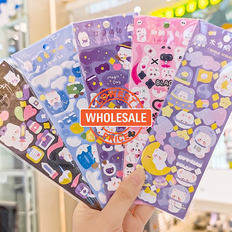 [Grosir] Diy Goo Card Handbook Bahan Stiker Lucu Kartun Beruang Kelinci PVC Stiker Warna-Warni Laser Sequin Stiker Universal Item Marking Dekoratif Patch