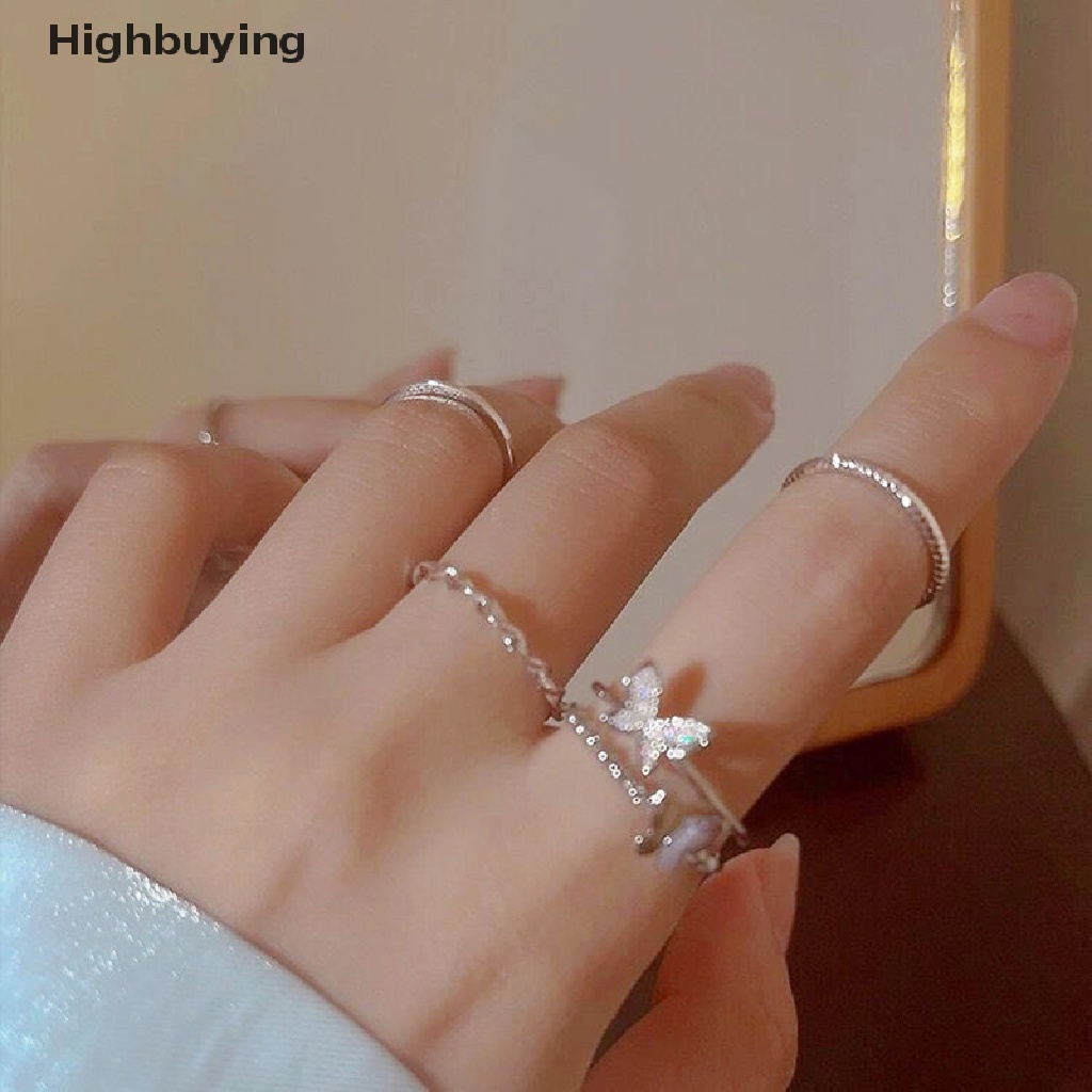 Hbid 3 /4/5PCS Butterfly Metal Punk Rings Set Stackable Joint Finger Rings Adjustable Untuk Wanita Pria Perhiasan Jari Pesta Hadiah Aksesoris Perempuan Jari Telunjuk Cincin Glory