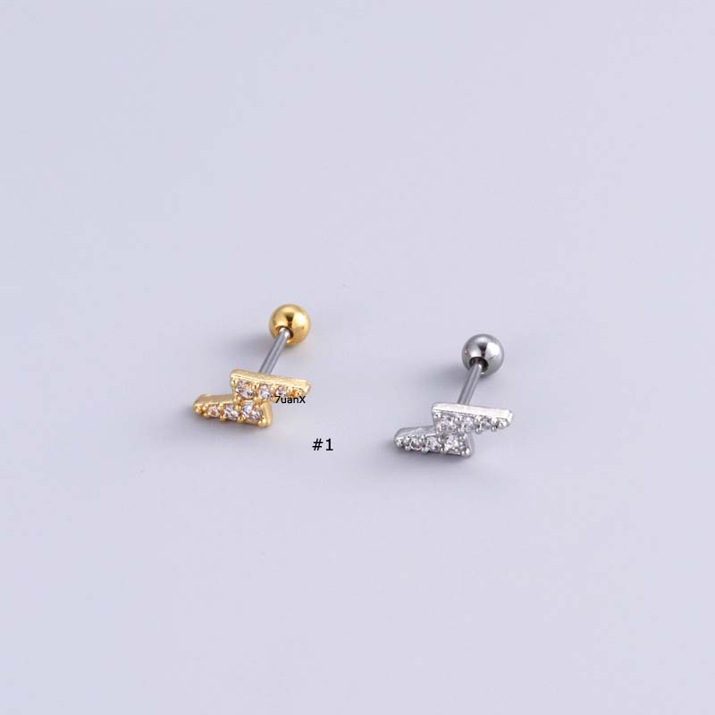 1biji Anting Tulang Rawan Stud Kepala Sekrup Ganda 20Gauge Helix Tindik Lobek Bahan Stainless Steel Dengan Zircon