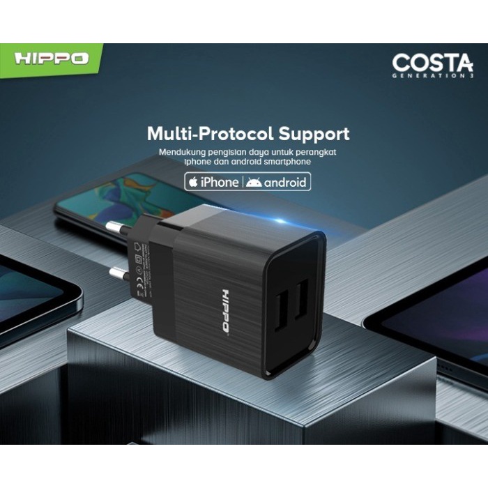 Hippo Costa Gen 3 Adaptor Charger dual USB 2.4 A Smart Detect Charging