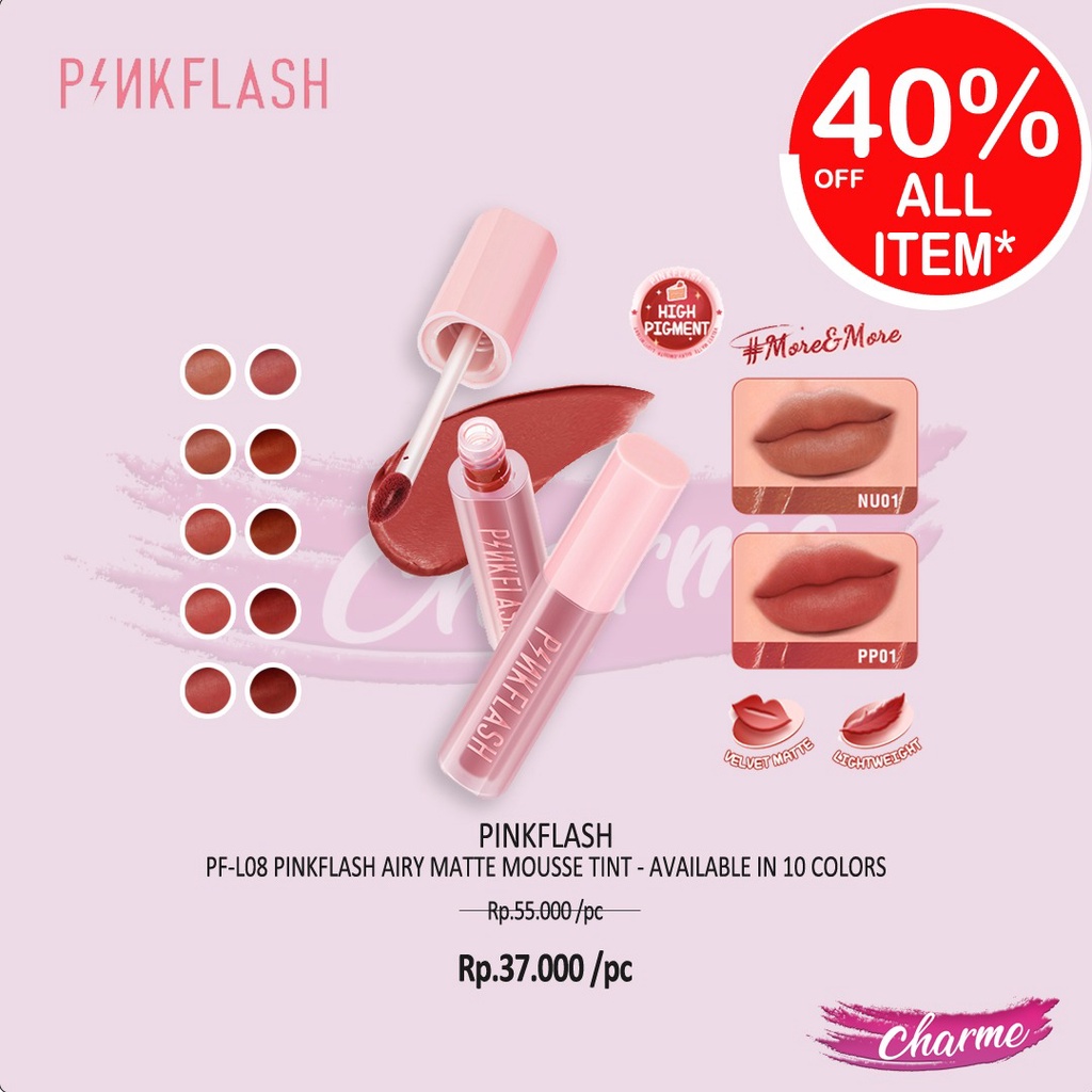 (READY &amp; ORI) PINKFLASH AIRY MATTE MOUSSE TINT SILKY MATTE FINISH PF-L08