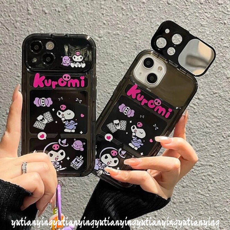 IPHONE Lovely Case Kompatibel Untuk Iphone11 13 14 12 Pro MAX XR 78 Plus X XS MAX SE 2020 Kreatif Lucu Kartun Kuromi Lembut TPU Flip Make Up Cermin Ponsel Penutup Belakang