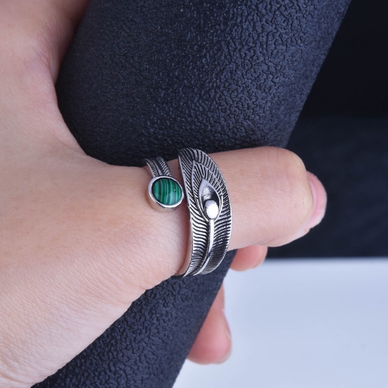 Goldkingdom Aksesoris Perhiasan Fashion Ready Stock Perak Retro Malachite Ring Adjustable Untuk Wanita