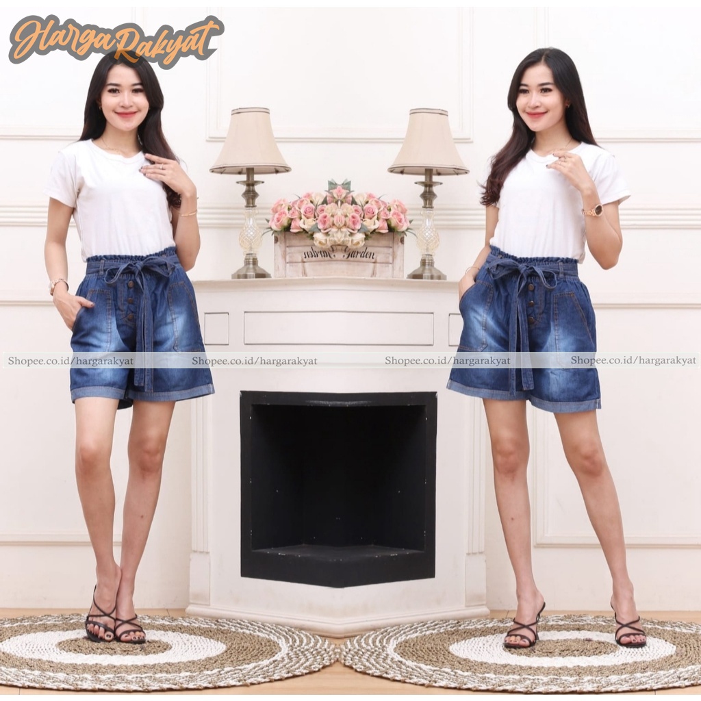 HOTPANTS JEANS HIGHWAIST KANCING 3 TALI PITA TERBARU - HW HOTPANTS Celana Hotpants Wanita terbaru kekinian