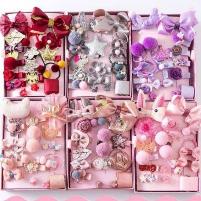 PROMO 10.10 PUNCAK 3.3 stoberi baby - JEPIT FOR YOU Ikat Rambut Karet Pita Anak 18 in 1 Jepit Rambut Anak | Aksesoris Rambut Hair Clip Import
