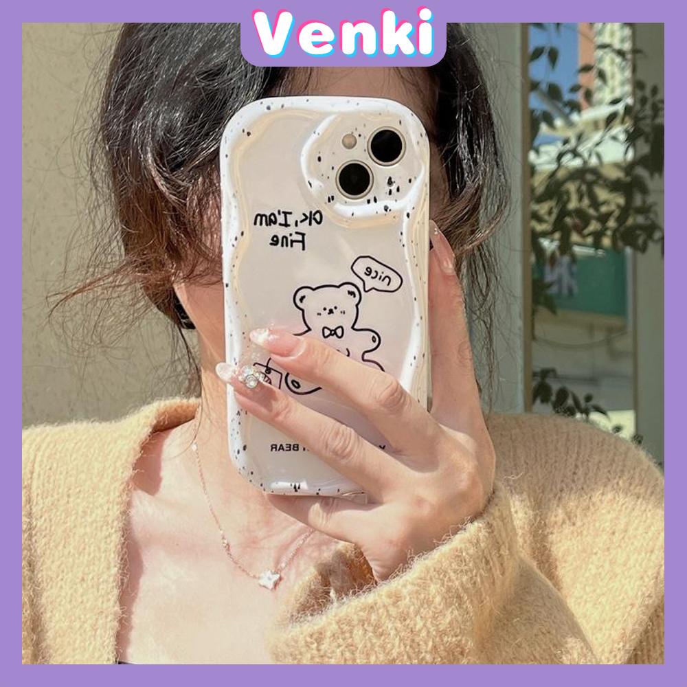 Case iPhone 11 Pro Max TPU Soft Case Glossy White Curved Wave Case Cute Cartoon Bear Camera Protection Shockproof For iPhone 14 13 12 11 Plus Pro Max 7 Plus X XR