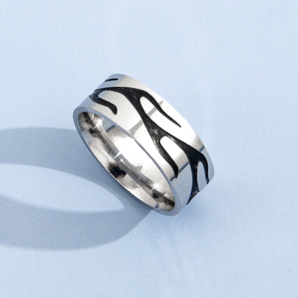 Fashion Minoritas Stainless Steel Cincin Punk Rock Kepribadian Api Kupu-Kupu Cinta Bulan Cincin