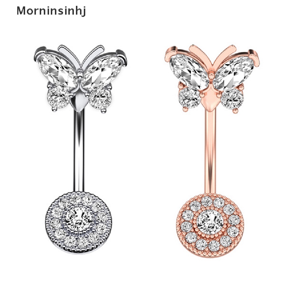 Mornin Stainless Steel Kupu-Kupu Bunga Pusar Cincin Drop Zirkon Seksi Cincin Pusar Pesona Perhiasan Pusar Pusar Pusar Cincin id