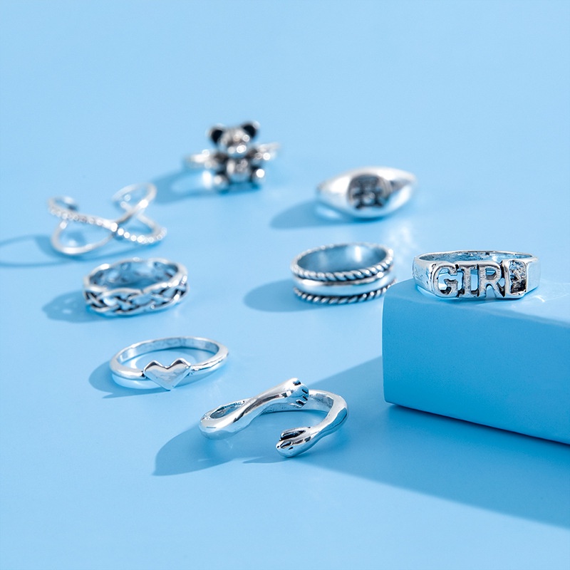 Tren Fashion Cincin Agresif Berlebihan Beruang Surat Salib Cinta 8-piece Set