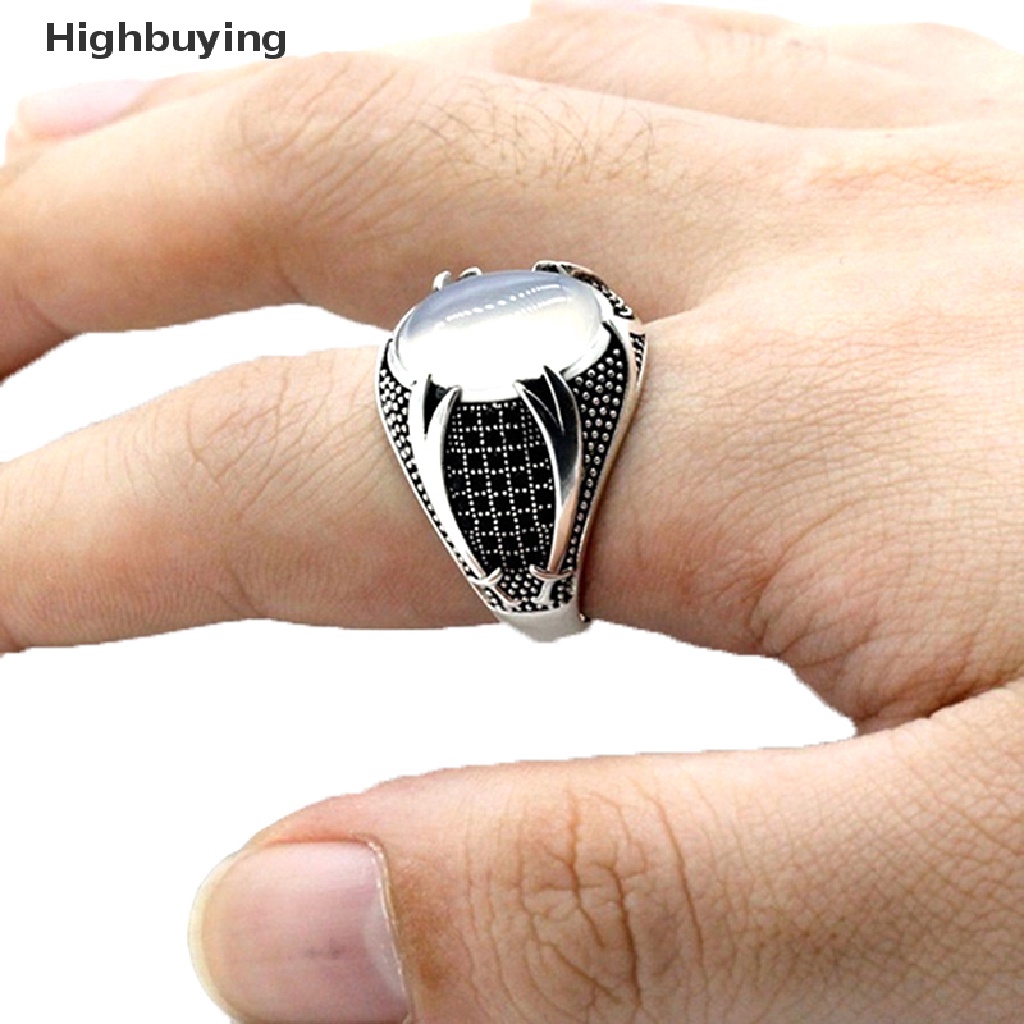 Hbid Cincin Vintage Besar Oval Batu Akik Alami Untuk Wanita Pernikahan Band Perhiasan Turki Glory