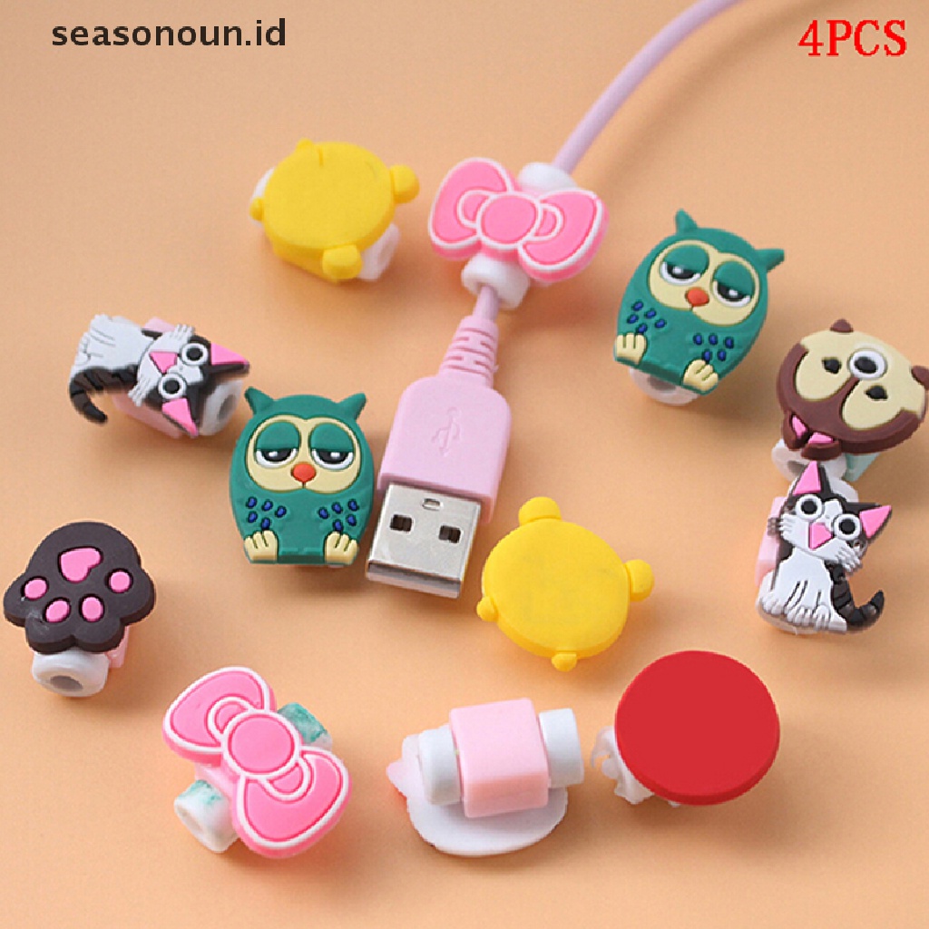 Seasonoun 4xCartoon charging cable protector cute cord protection cover organizer Kawat.