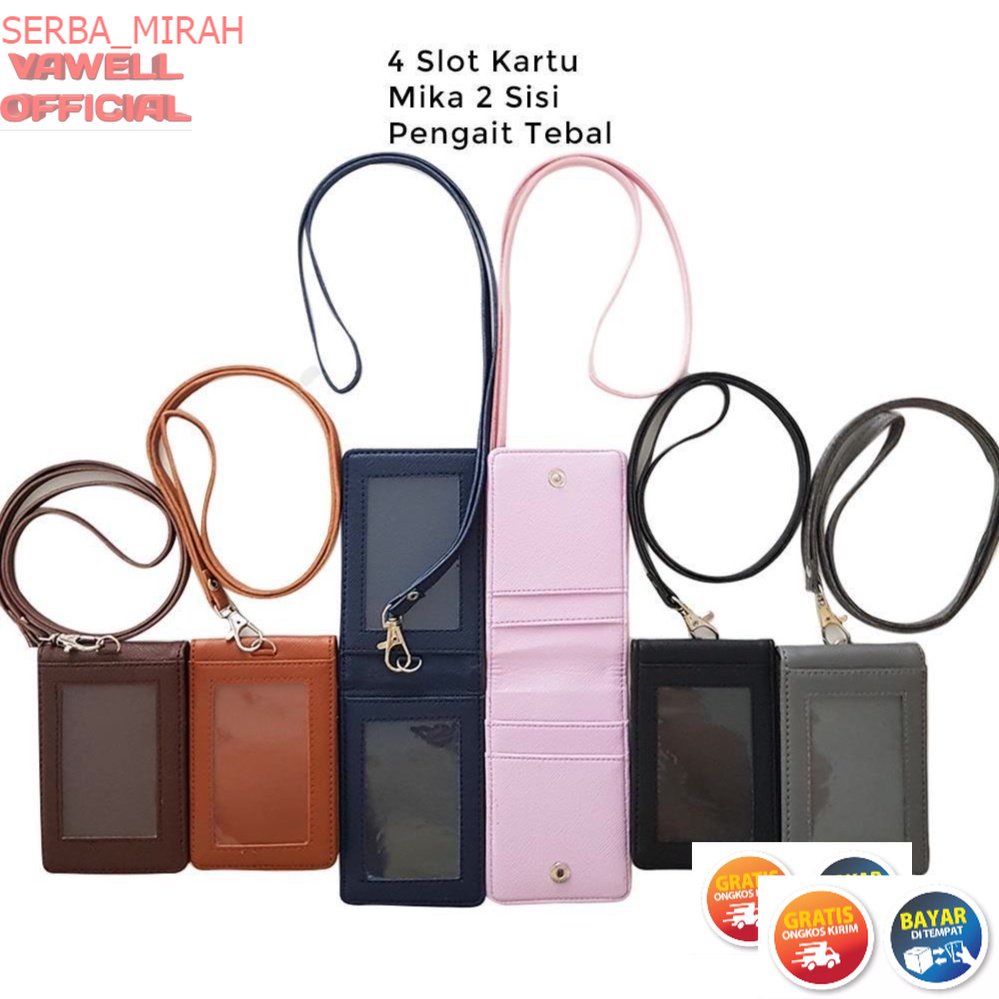 

VO_ Name Tag Id Card Kulit Dua Sisi Bolak Balik Mika Kancing Dompet Kartu Leher Gantung 6 Slot Berkualitas