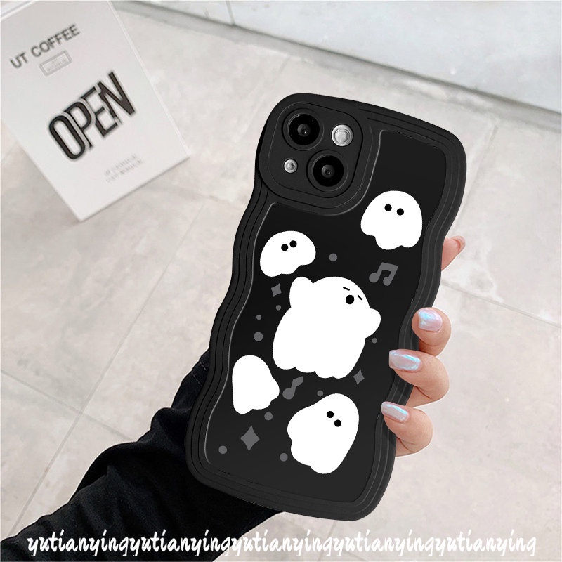 Case OPPO A15 A3s A54 A74 A16s A16K A55 A57 A16 A5 A17 A95 A5s A7 A17K A1k A53 A12 A9 A76 A52 A96 Reno 8 7 6 8Z 7Z A77 A77s Wavy Edge Lucu Ghost Kartun Monster Kecil Sarung