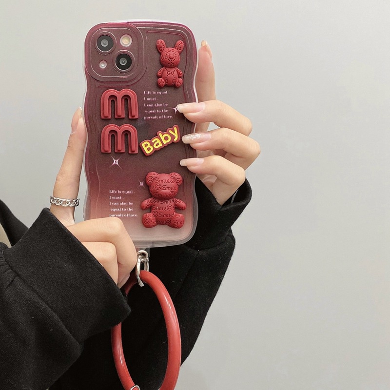 Wave Wine Red Soft Case OPPO A7 A5S A12 A11K A5 A9 A53 A33 A15S A35 A52 A92 A1K A3S A16 A54 A77S A83 F11 F9 Pro A74 A95 A96 A36 A76 A52 A92 A31 A57 A39 F1S Red Doll Bear Rabbit