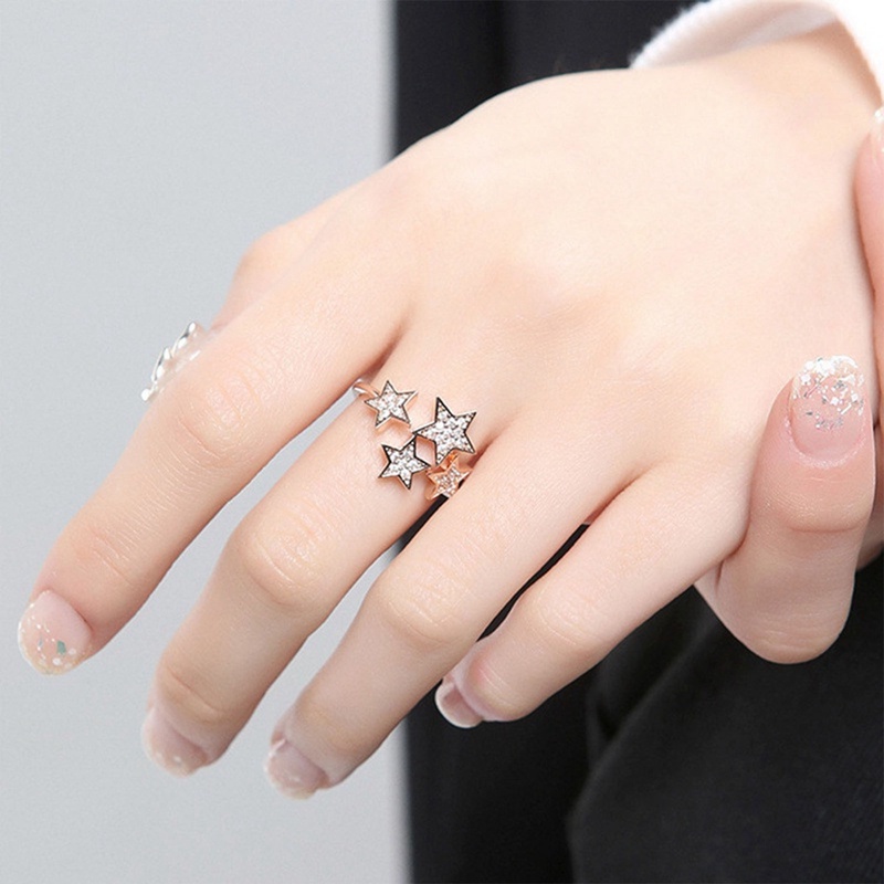 Trendi Wanita Terbuka Cincin925 Sterling Silver Berlian Bintang Rings Untuk Pengantin Pernikahan Adjustable Rings