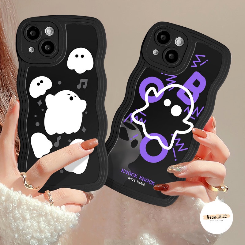 Case OPPO A15 A54 A74 A77 A77s A53 A16s A12 A16K A17 A1k A3s A57 A16 A17K A95 A55 A96 A5 A9 A76 A52 A5s A7 Reno 8 7 6 8Z 7Z Wavy Edge Kartun Lucu Ghost Monster Kecil Soft Sarung