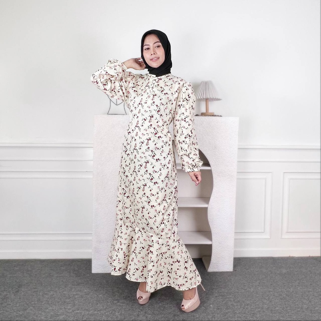 BEFAST- ZEC OOTD WANITA DRESS ONE / Zalica Fishtail Maxi Dress / Dress Wanita Kekinian Remaja ABG / Fashion Muslimah Wanita / Outfit Wanita Kondangan/Pesta / Dress Maxy Lengan Panjang Terlaris / Fashion Wanita Hijab Style / Dress Motif Bunga