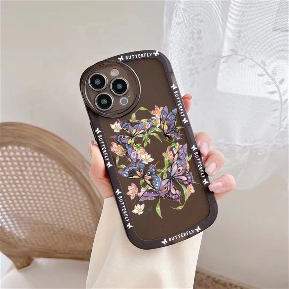 IPHONE Soft Case Untuk Iphone14 14 Pro 14 Pro Max12 12PRO 11PRO MAX IPhone11 ProMax X XR XS MAX 6 6S 7 8 Plus SE 2020 Garland Butterfly Dan Butterfly Gelap Sarung Silikon