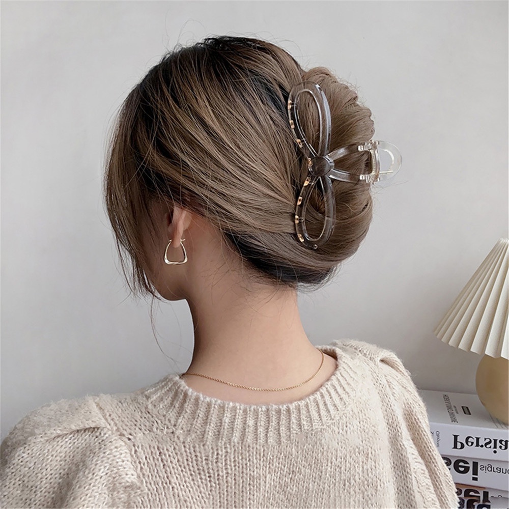Korea Tiga Semanggi Transparan Hiu Klip Wanita Gadis Elegan Jepit Rambut Aksesoris Rambut