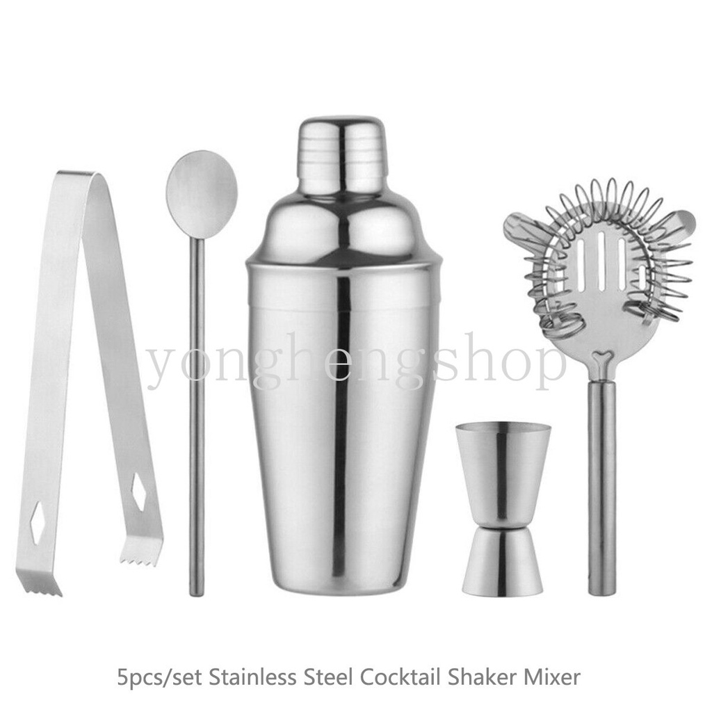 5 Pcs/set 750 ml Stainless Steel Cocktail Shaker Minuman Anggur Mixer Bartender Kit Tanpa Bingkai Pesta Bar Alat Martini Hand Shaker Saringan Es